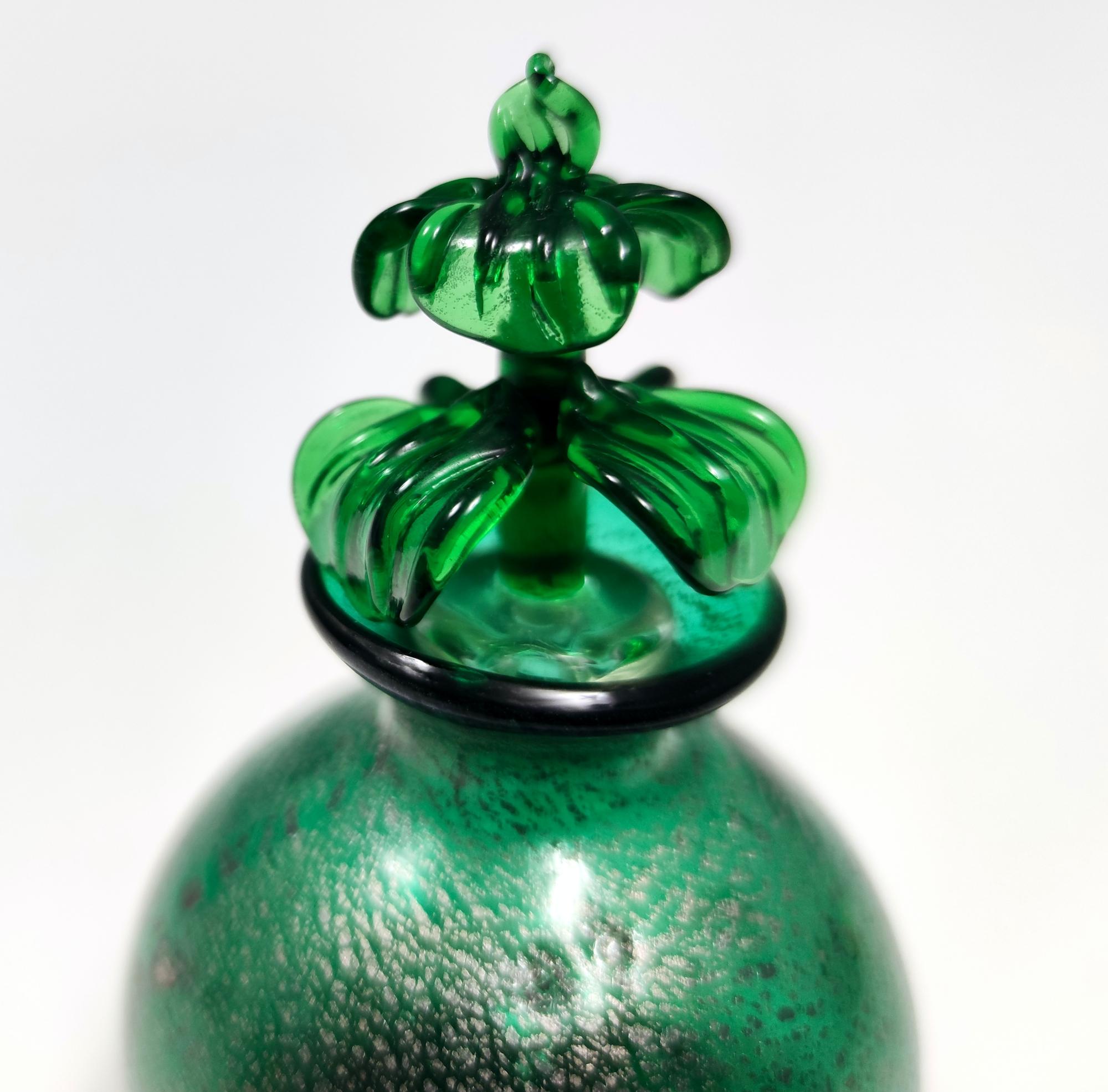 Italian Vintage Emerald Green Murano Glass Perfume Bottle in the Style of Martinuzzi