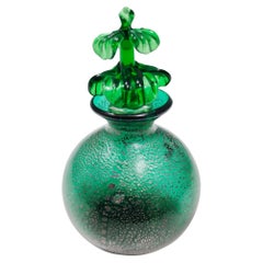 Vintage Emerald Green Murano Glass Perfume Bottle in the Style of Martinuzzi