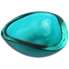 Vintage Emerald Green Sommerso Murano Art Glass Bowl