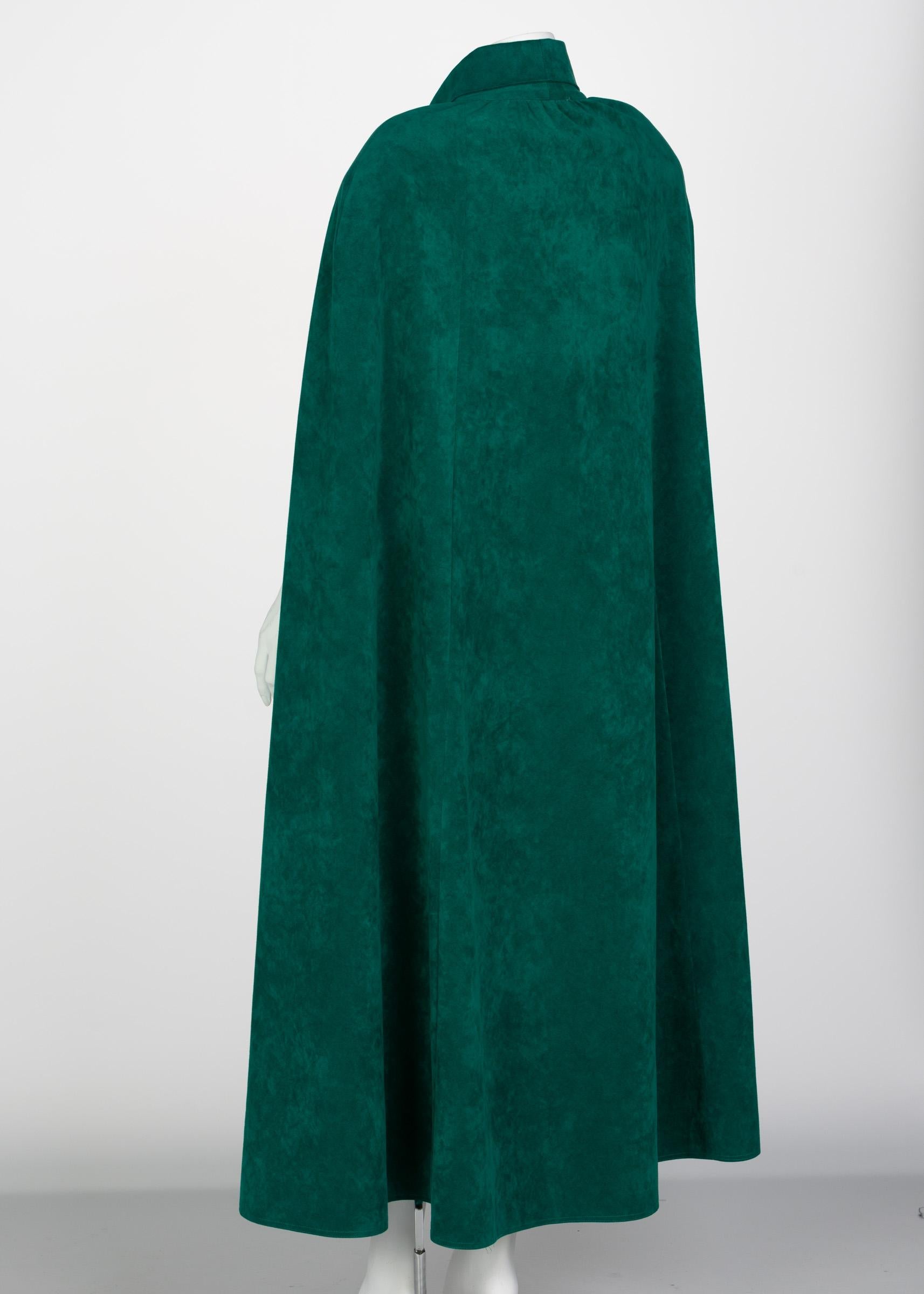 Vintage Emerald Green Ultrasuede Halston Style Cape, 1970s 1