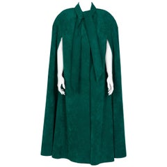 Retro Emerald Green Ultrasuede Halston Style Cape, 1970s