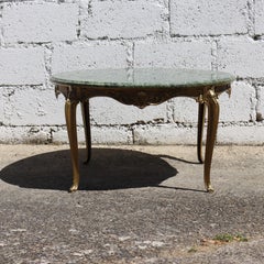 Vintage Emerald Marble and Brass Coffee Table-round Lounge Table-Style Louis XV