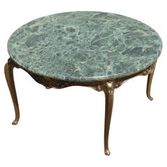 Vintage emerald Marble and Brass Coffee Table-round Lounge Table-Style Louis XV