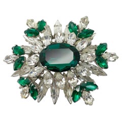 Vintage Emerald Marquise Crystal Brooch 1940s
