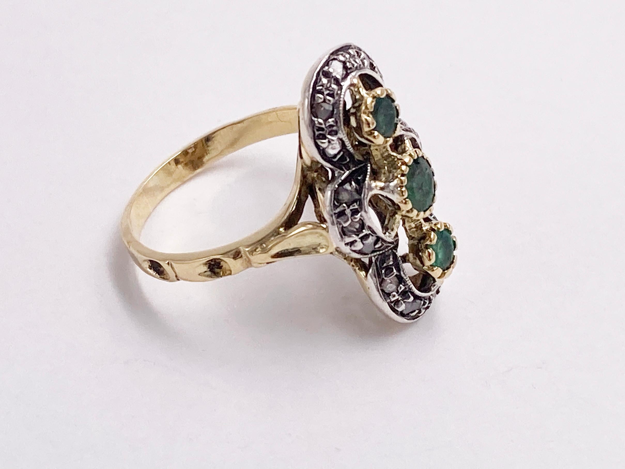 Women's or Men's Vintage Emerald old cut Diamonds Gold Ring