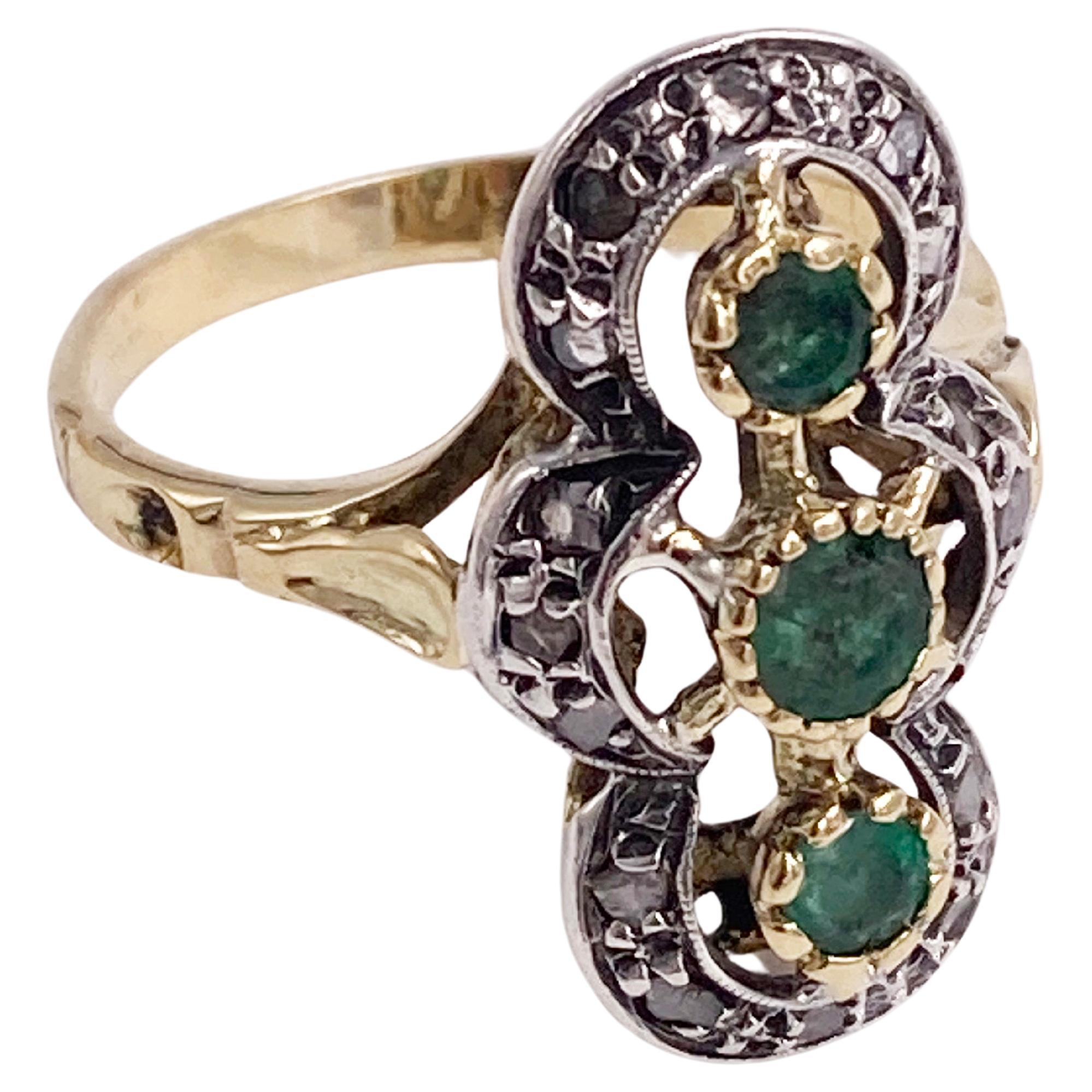 Vintage Emerald old cut Diamonds Gold Ring