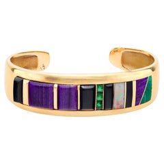 Vintage Smaragd Opal Onyx Sugilith 14k Gelbgold Armreif