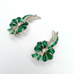 Vintage Emerald Paste Floral Earrings 1950s