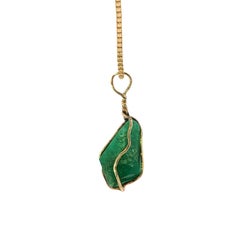 Collana vintage con ciondolo a smeraldo, oro giallo 14K, 20" ~9,6 ct di smeraldi