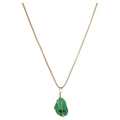 Collana vintage con ciondolo a smeraldo, oro giallo 14K, 20" ~9,6 ct di smeraldi