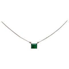Vintage Emerald Platinum Bezel Set Chain Necklace