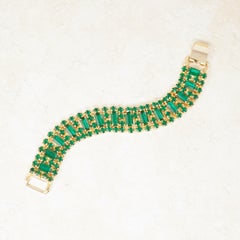 Vintage-Cocktailarmband mit Smaragd und Strass, Weiss zugeschrieben, 1950er Jahre