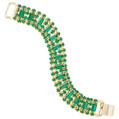 Retro Emerald Rhinestone Cocktail Bracelet Attributed To Weiss, 1950s