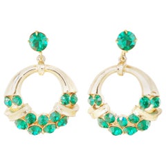 Retro Emerald Rhinestone Drop Hoop Earrings by Coro, 1960s