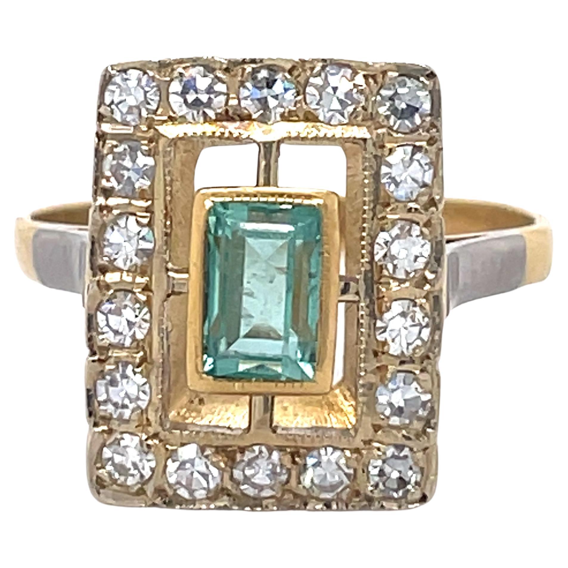 Vintage Emerald Ring, 1.24ct Emerald, 18k Yellow Gold, 0.54ct Diamond ...
