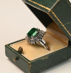 Vintage Emerald Ring. Gubelin 1.80ct Emerald Diamond Halo Ring Platinum 1960