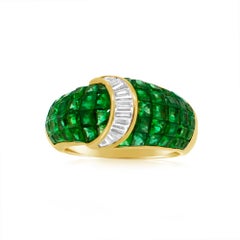 Vintage Emerald Ring Invisible Setting Emerald and Diamond Ring in 18 Carat Gold