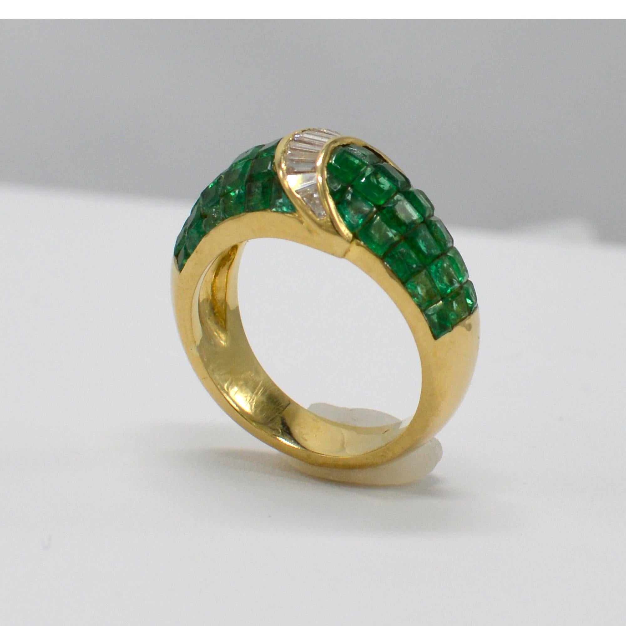 Vintage Emerald Ring Invisible Setting Emerald and Diamond Ring in 18 Carat Gold 1