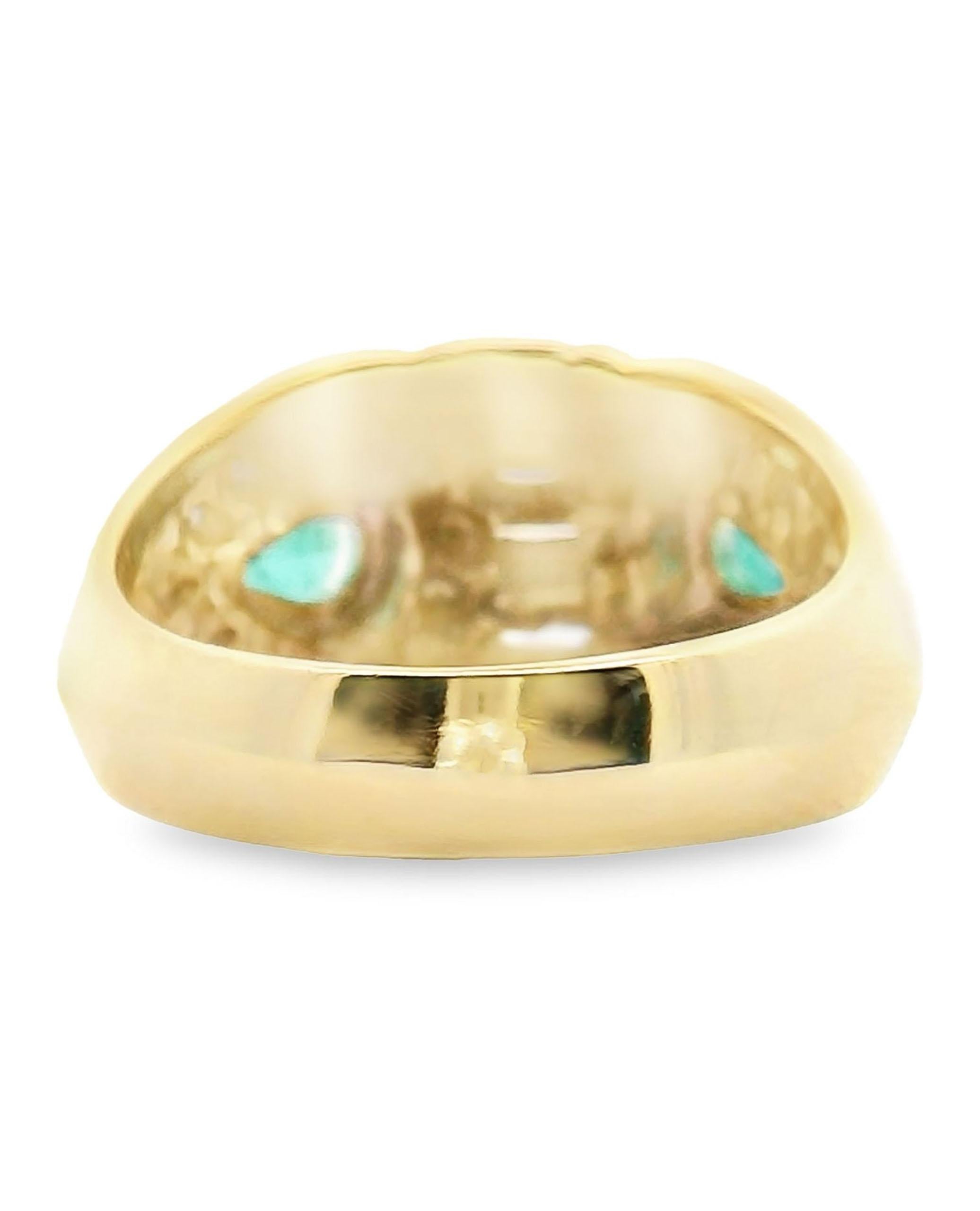 Vintage Birnenförmiger Smaragdring mit Baguette- und runden Diamanten aus 18 Karat Gold im Angebot 1