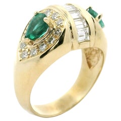 Vintage Emerald Ring with Diamonds Set in 18K Gold - Circa 1985