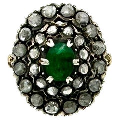 Vintage Emerald Rose Cut Diamond Ring 18K Gelb und Weißgold