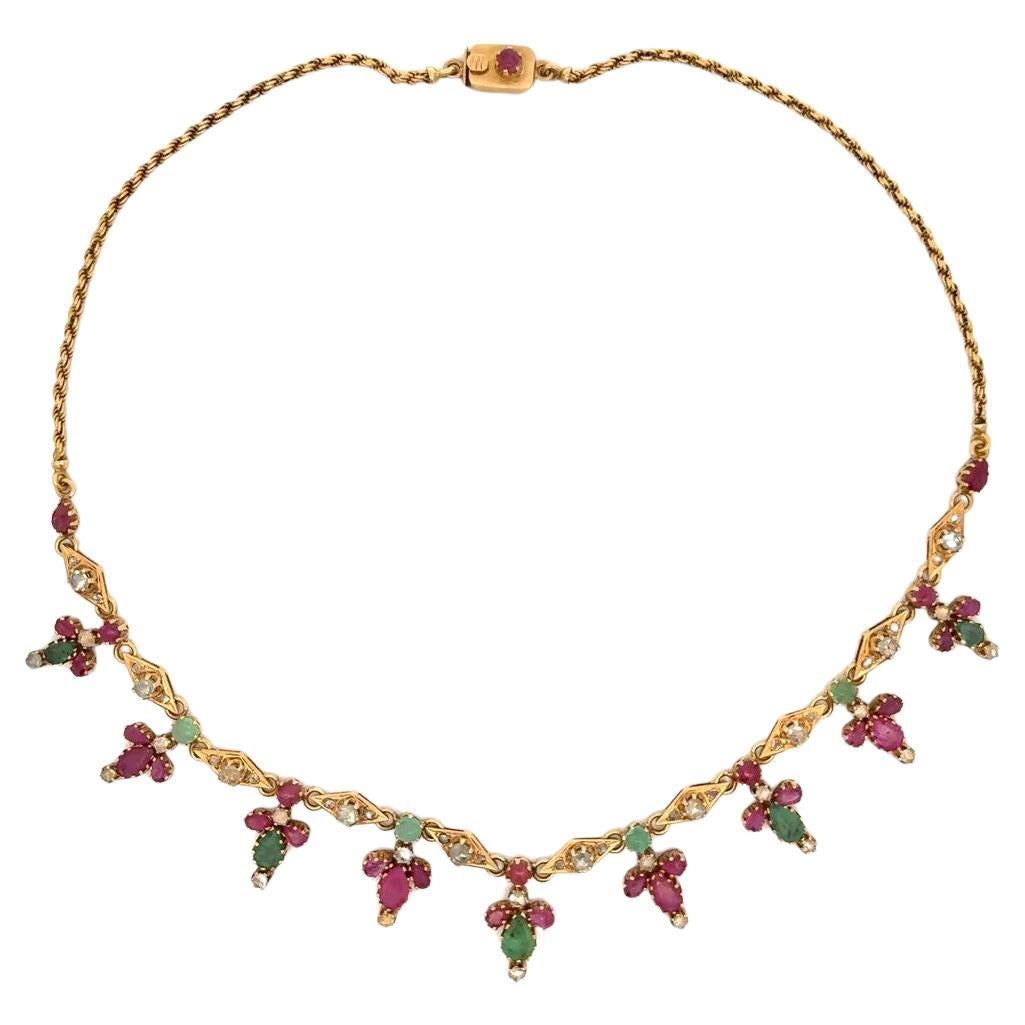 Ruby emerald gold necklace deals