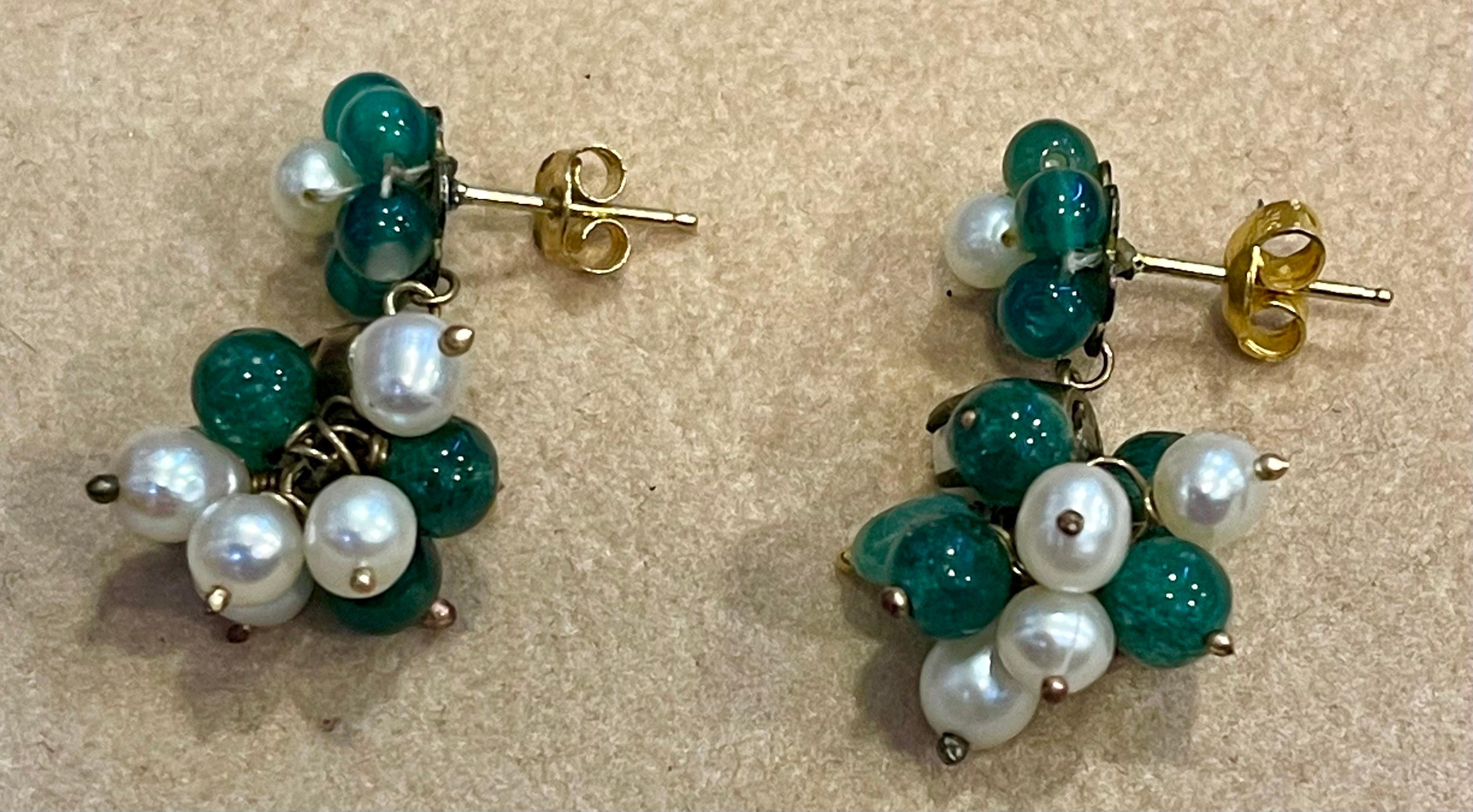 Vintage Emerald Ruby and Pearl Post Back Dangling Earrings 18 Karat Yellow Gold 4