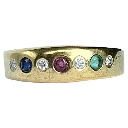 Vintage Emerald, Ruby, Sapphire and Diamond 8 Carat Gold Band  For Sale
