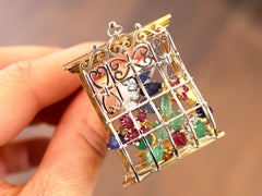 Vintage Emerald, Ruby, Sapphire, Diamond and 18k Gold Window Brooch Circa 1950