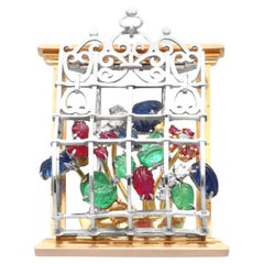 Vintage Emerald, Ruby, Sapphire, Diamond and 18k Gold Window Brooch Circa 1950