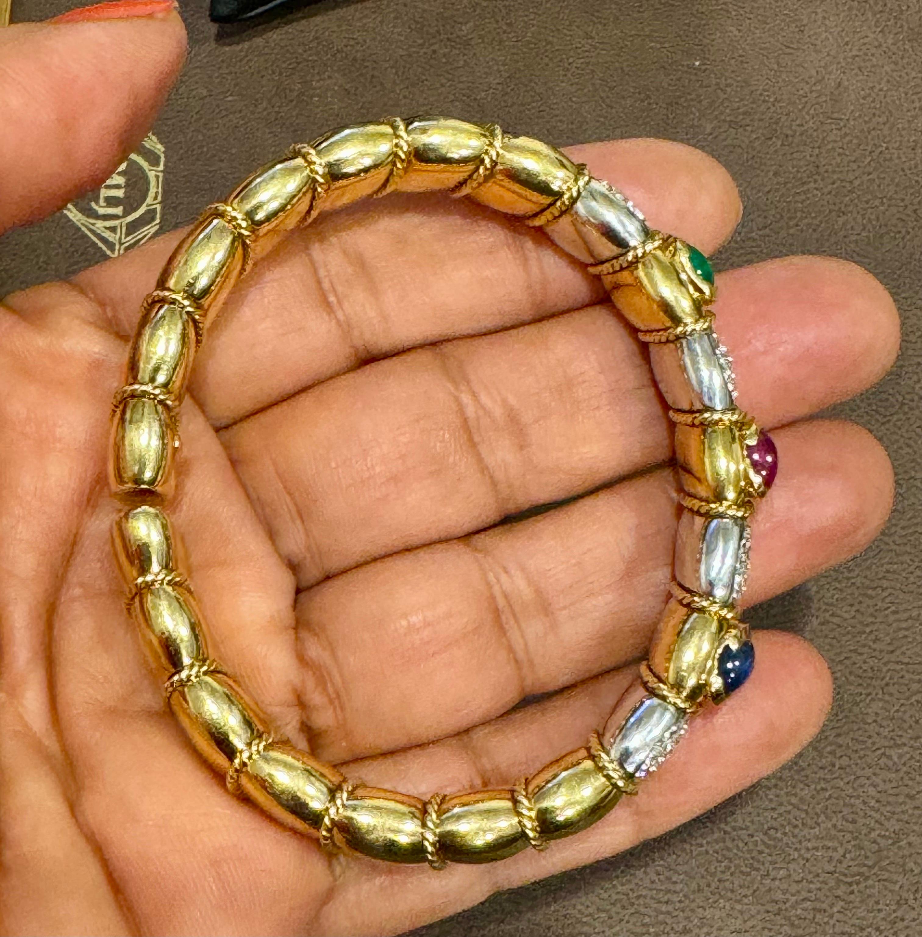 Manschettenarmband 18 KY Gold 61 Gramm Vintage Smaragd Rubin Saphir & Diamant Manschettenarmband 6
