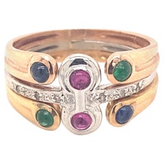 Vintage Emerald Ruby Sapphire Diamonds Multicolor 14K Gold Ring