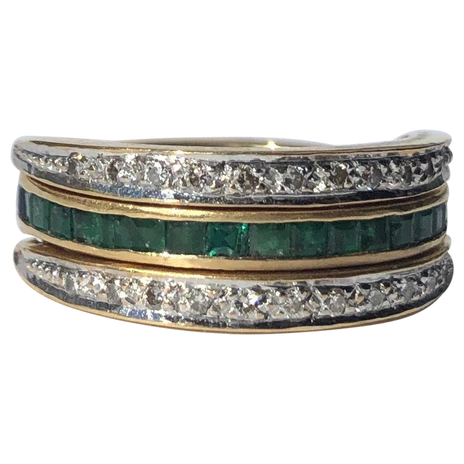 Vintage Emerald, Sapphire and Diamond 18 Carat Gold Flip Over Ring