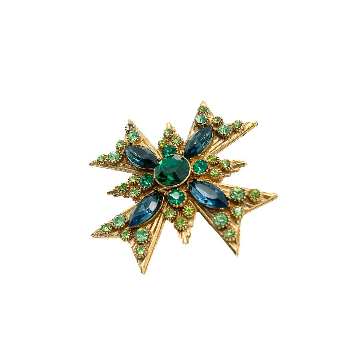 Broche croisée en verre émeraude et saphir des années 1960 Bon état - En vente à Wilmslow, GB