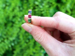 Vintage Emerald, Sapphire, Ruby and Diamond, 18k Yellow Gold Earrings