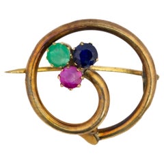 Vintage Emerald, Sapphire & Ruby Circular Brooch