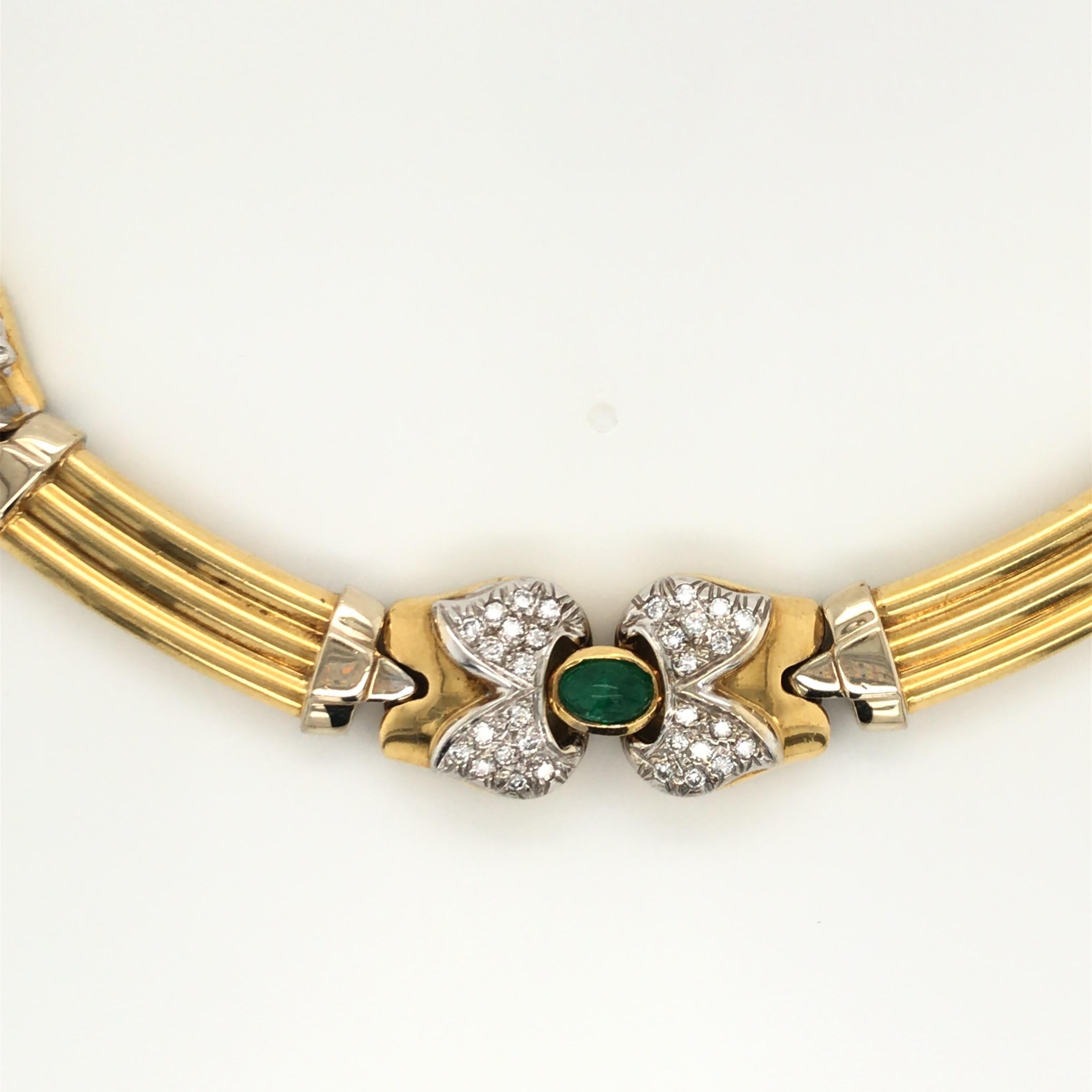 Contemporary Vintage Emerald Sapphire Ruby Yellow Gold Necklace with Diamonds 18 Karat Gold