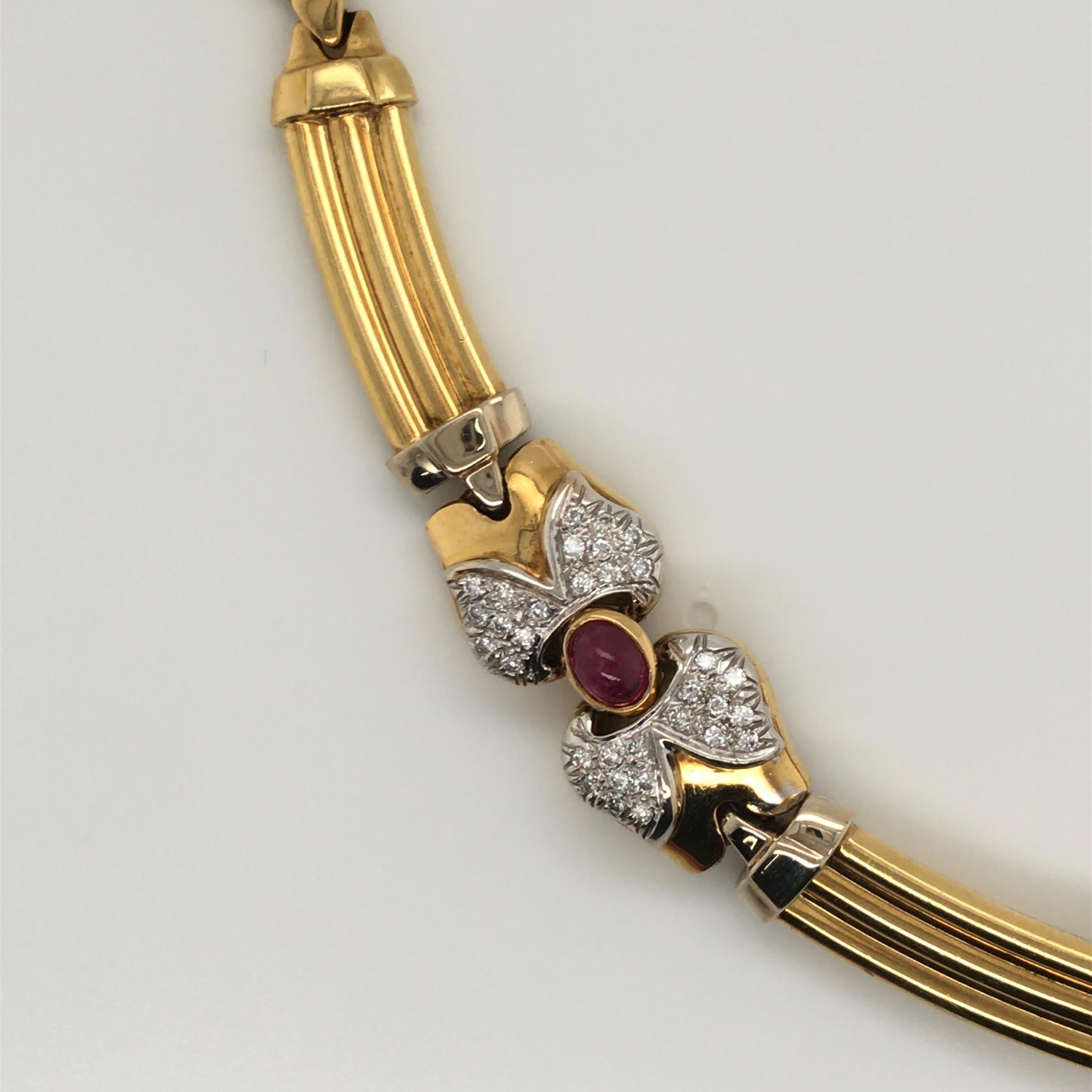 Oval Cut Vintage Emerald Sapphire Ruby Yellow Gold Necklace with Diamonds 18 Karat Gold