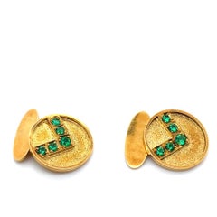 Gemelli d'epoca in oro giallo 18 carati con smeraldo, CIRCA 1970