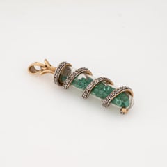 Vintage Emerald Shaker Pendant 10k Yellow Gold Diamond Estate Fine Jewelry