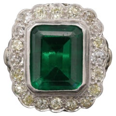 Vintage 3.5 Carat Natural Emerald Diamond Engagement Ring in 18K White Gold