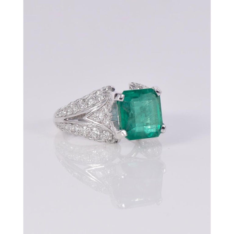 Customizable Vintage Emerald Statement Ring, Natural Emerald Engagement