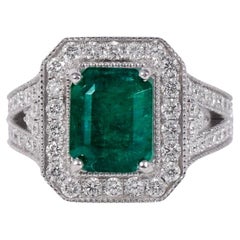 Vintage Emerald Statement Ring, Unique Natural Emerald Engagement Ring