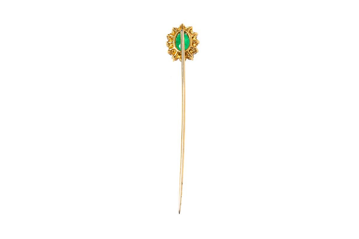 Edwardian Vintage Emerald Tie or Lapel Pin with Diamond Surround, English, circa 1970