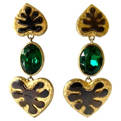 Vintage Emerald Yves Saint Laurent Heart Earrings