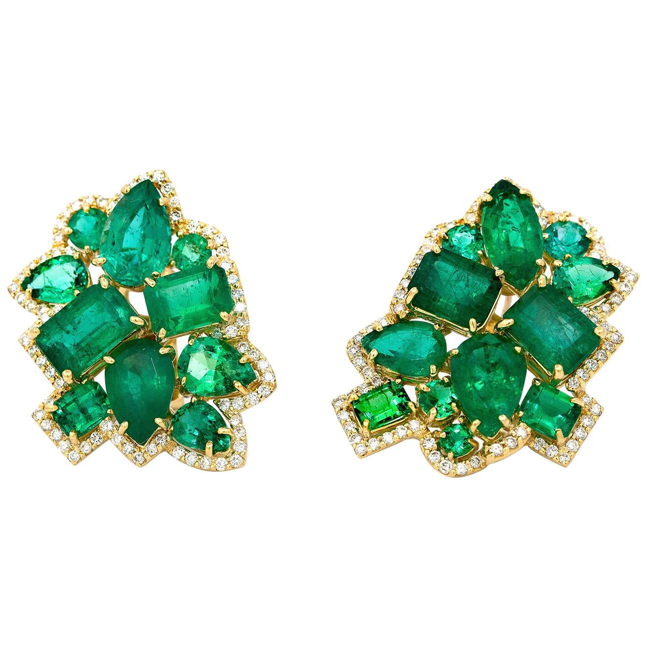 Vintage Emeralds, Set in a Modern Classic 18 Karat Gold French Clip Earrings For Sale