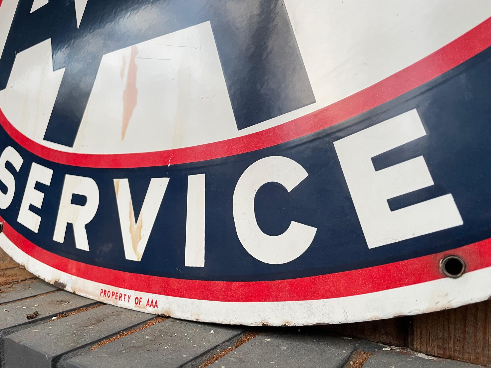 Machine-Made Vintage Emergency Service Porcelain Sign Oval Oil Gas Station Garage Man Cave For Sale