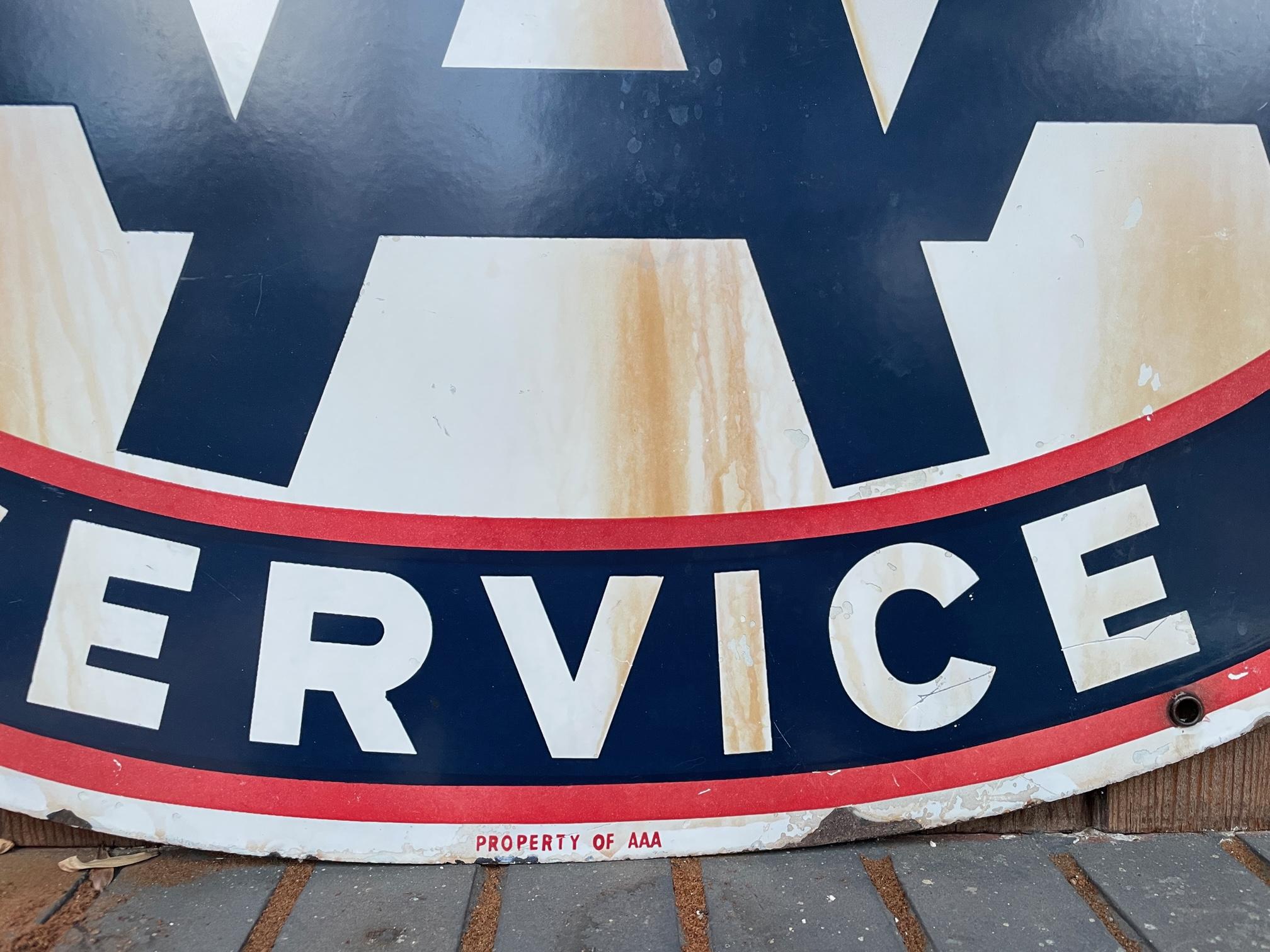 Mid-20th Century Vintage Emergency Service Porcelain Sign Oval Oil Gas Station Garage Man Cave For Sale