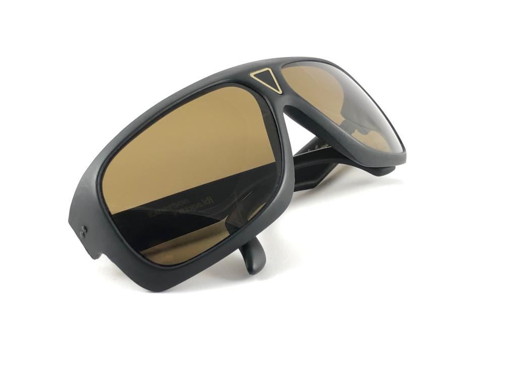 Vintage Emerson Fittipaldi Black Rectangular 70'S Collector France Sunglasses For Sale 1