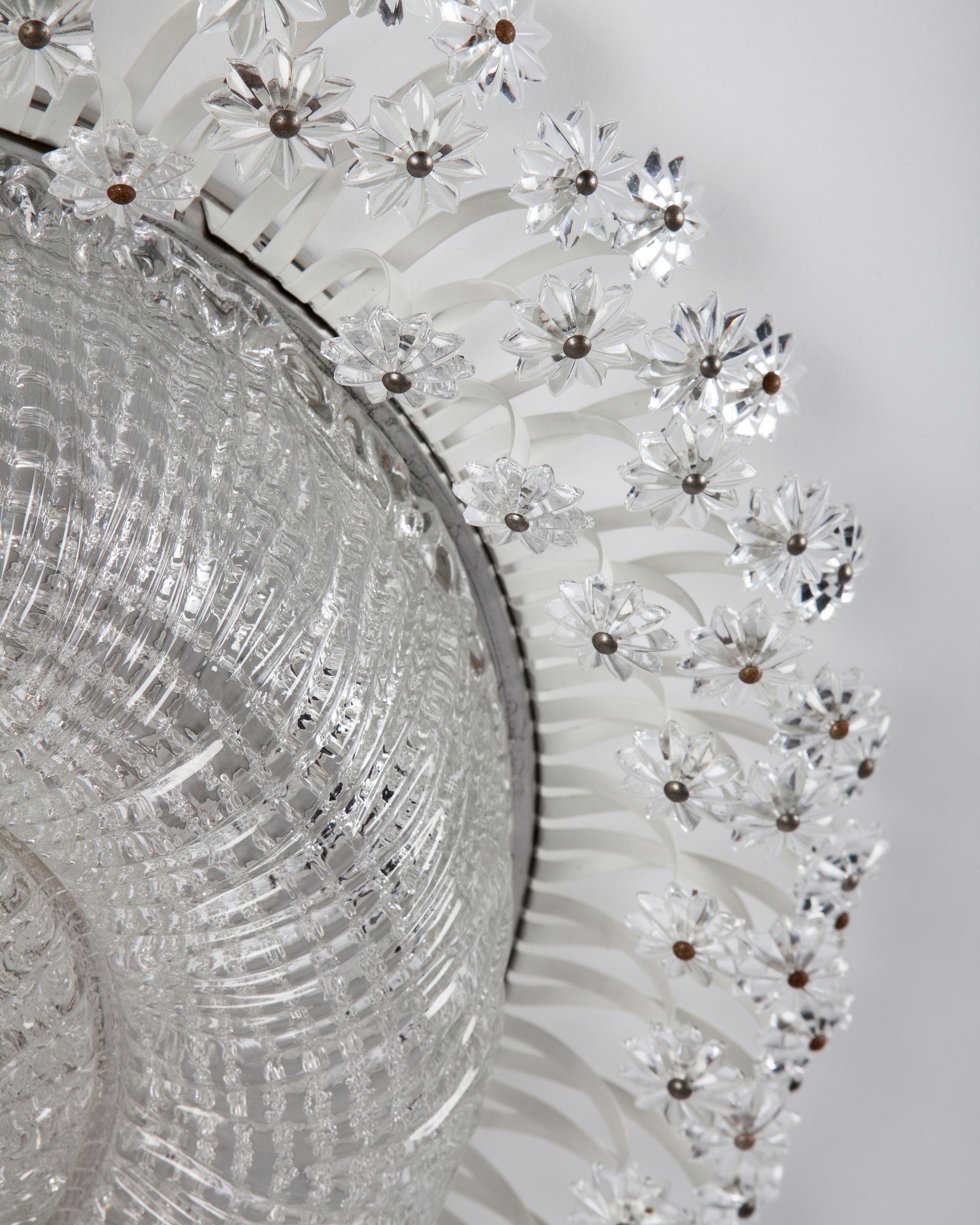 Mid-Century Modern Vintage Emil Stejnar Flush Mount with Textured Glass Surrounded by Crystal Stars